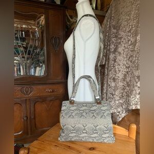 Vegan Leather Snake Skin Print Purse Satchel Grey Black Y2K Western Twee Preppy